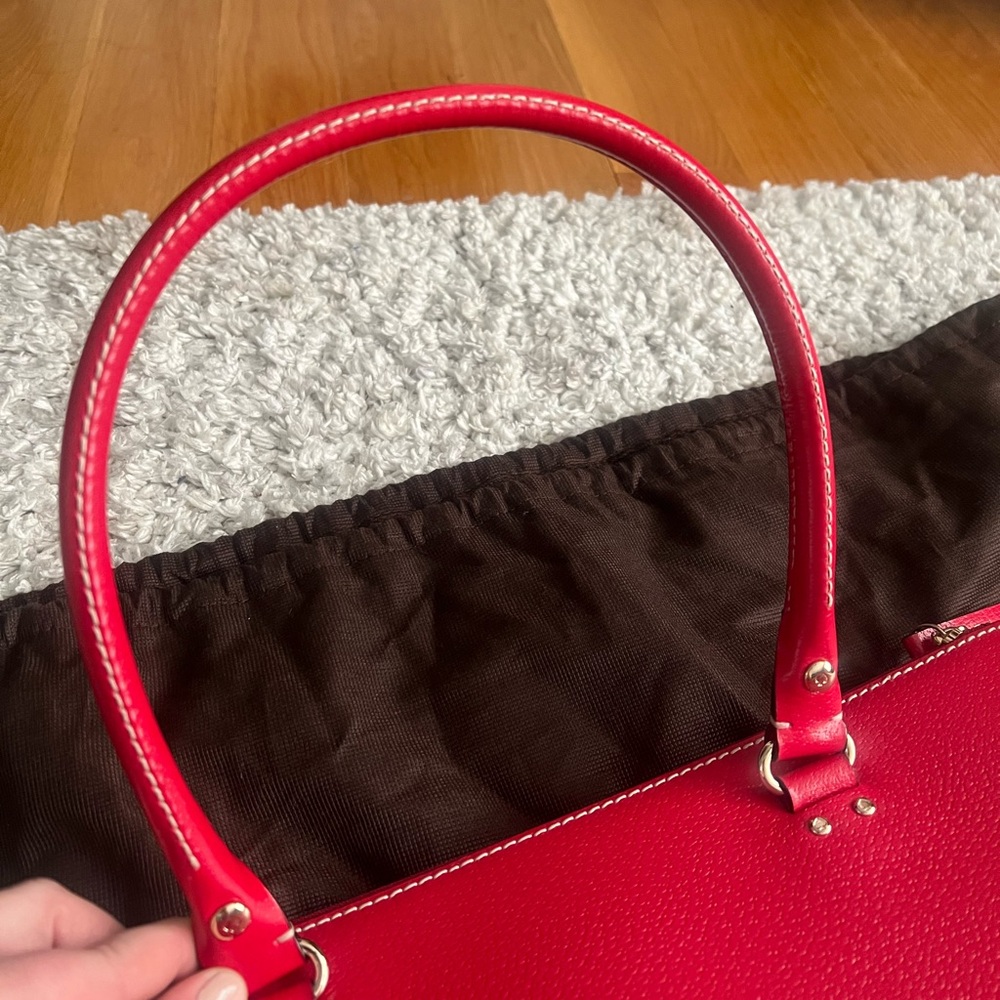 KATE SPADE Large Red Leather Tote Briefcase Shoulder Bag with Three Sections - Picture 9 of 12